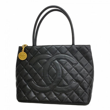 Chanel Tote Bag Revival Tote Caviar Skin Black Gold Hardware Women's