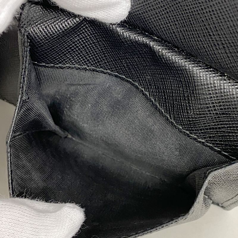 Prada Wallet Saffiano Leather Black Silver Hardware Men's