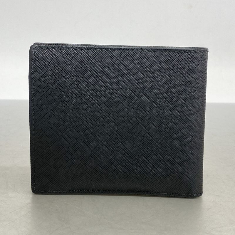 Prada Wallet Saffiano Leather Black Silver Hardware Men's