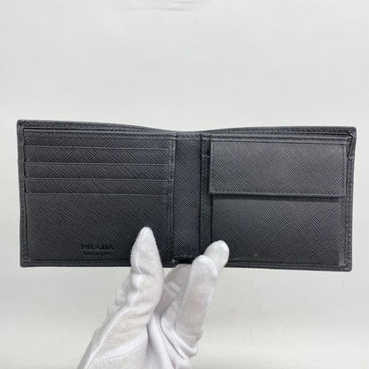 Prada Wallet Saffiano Leather Black Silver Hardware Men's