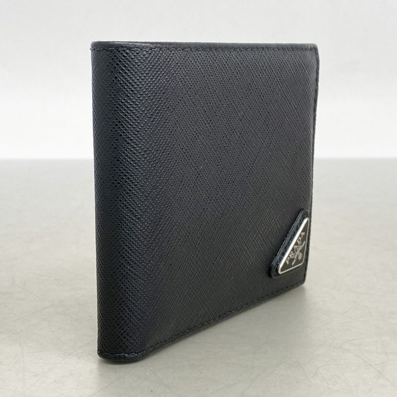 Prada Wallet Saffiano Leather Black Silver Hardware Men's