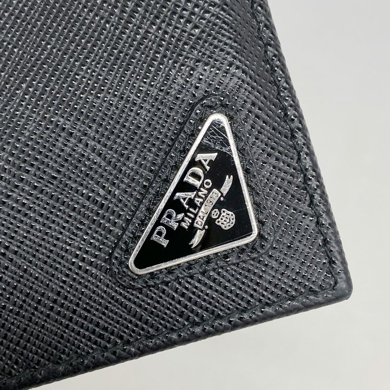 Prada Wallet Saffiano Leather Black Silver Hardware Men's