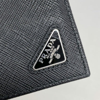 Prada Wallet Saffiano Leather Black Silver Hardware Men's