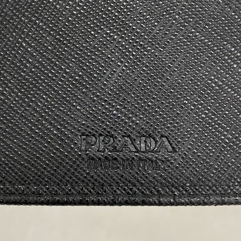 Prada Wallet Saffiano Leather Black Silver Hardware Men's