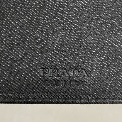 Prada Wallet Saffiano Leather Black Silver Hardware Men's