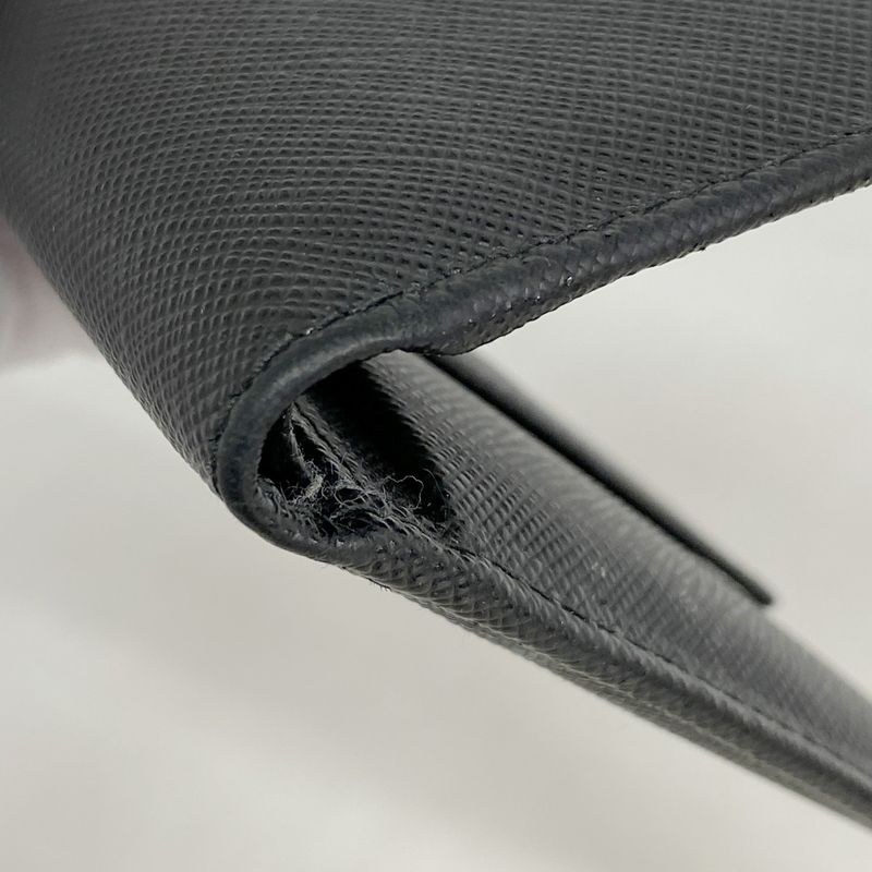 Prada Wallet Saffiano Leather Black Silver Hardware Men's