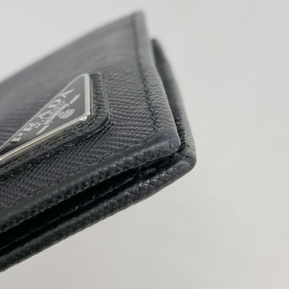 Prada Wallet Saffiano Leather Black Silver Hardware Men's