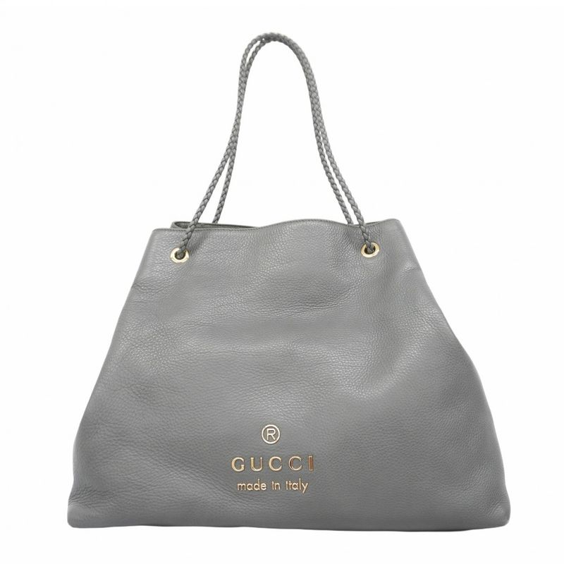 Gucci Tote Bag 380118 Leather Grey Chien Pan Gold Hardware Women's