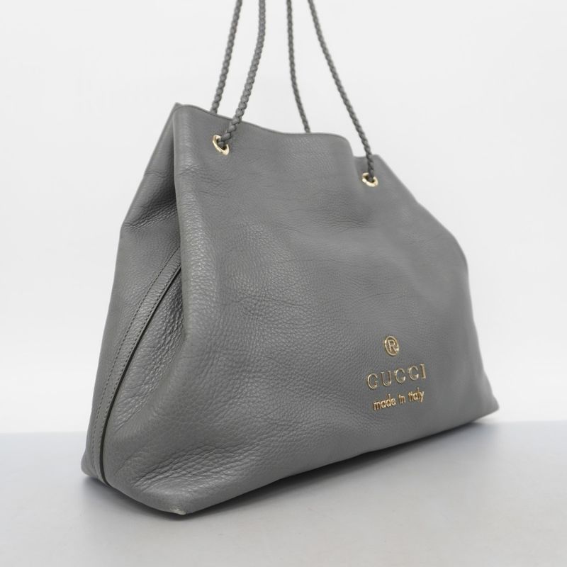 Gucci Tote Bag 380118 Leather Grey Chien Pan Gold Hardware Women's