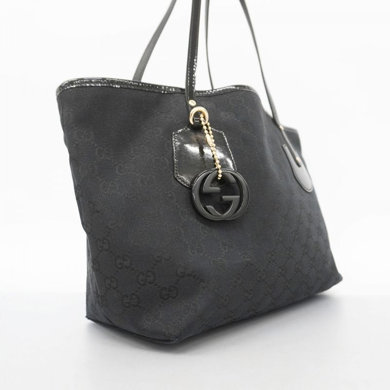 Gucci Tote Bag GG Canvas 211976 Canvas Black Chien Pan Gold Hardware Women's