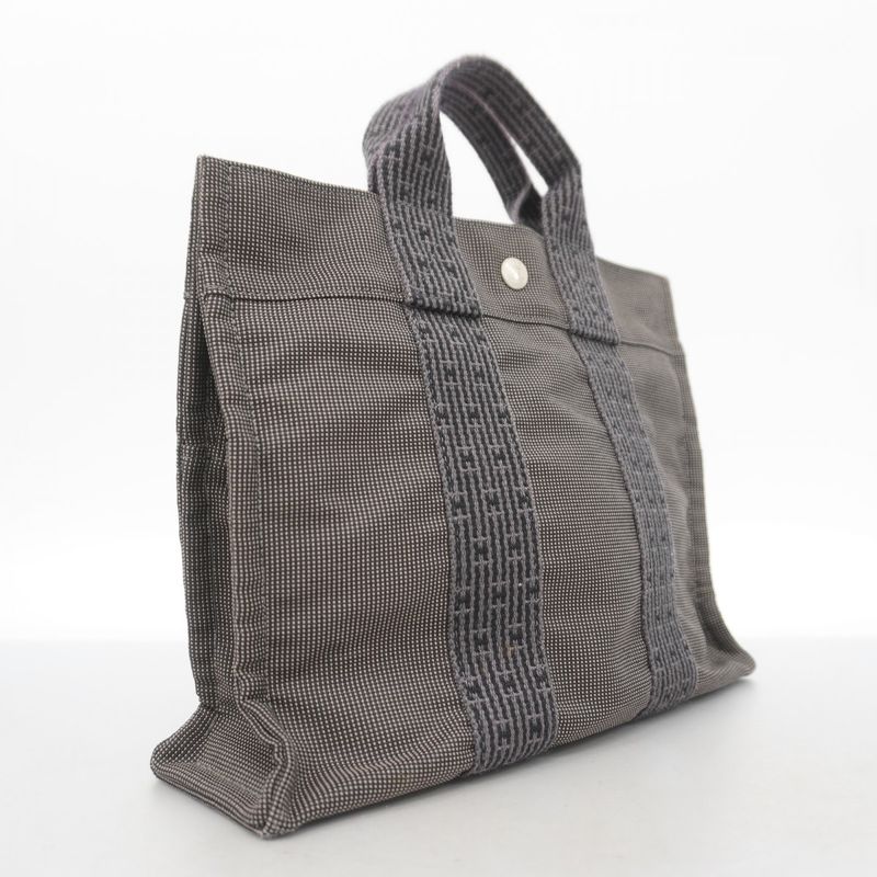 Hermes Tote Bag Her Line PM Canvas Black Gray Silver Hardware Women