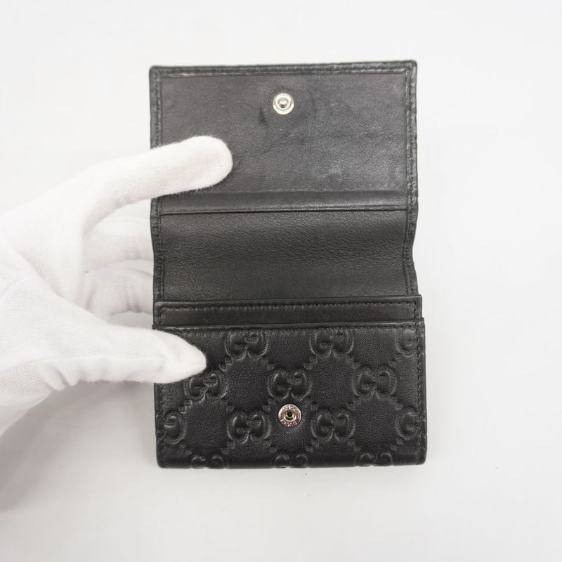 Gucci Business Card Holder Guccissima 120965 Leather Black Silver Hardware Men