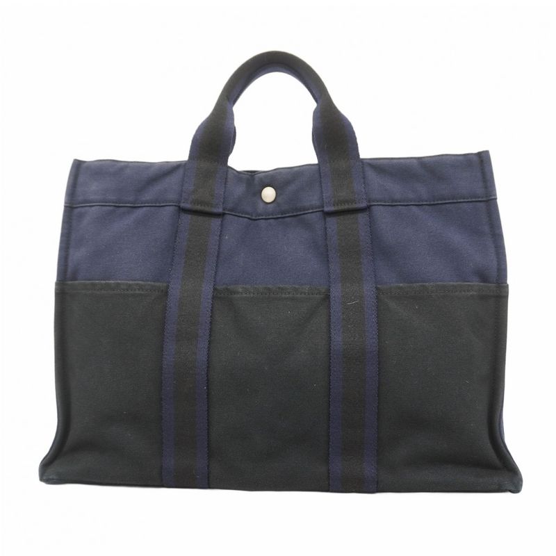 Hermes Tote Bag Fourre Tout MM Canvas Navy Silver Hardware Men Women Unisex