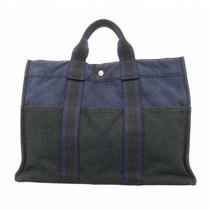 Hermes Tote Bag Fourre Tout MM Canvas Navy Silver Hardware Men Women Unisex