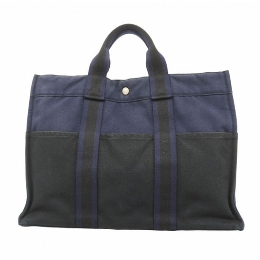 Hermes Tote Bag Fourre Tout MM Canvas Navy Silver Hardware Men Women Unisex