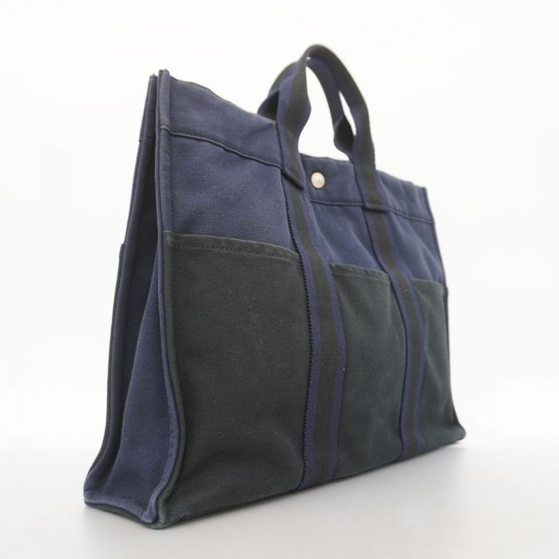 Hermes Tote Bag Fourre Tout MM Canvas Navy Silver Hardware Men Women Unisex