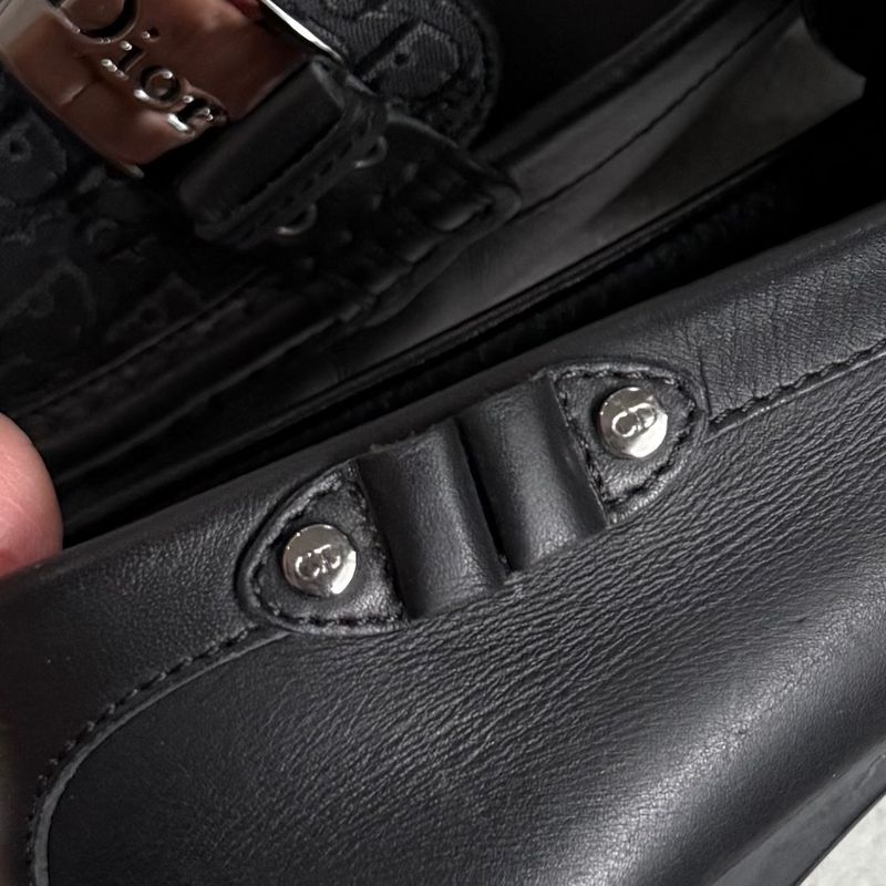 Christian Dior Trotter Logo Plate Driving Shoes Canvas Leather Loafers Black