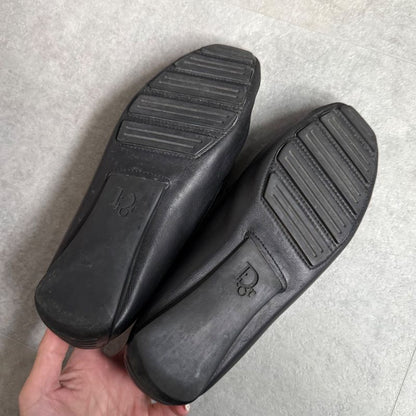 Christian Dior Trotter Logo Plate Driving Shoes Canvas Leather Loafers Black