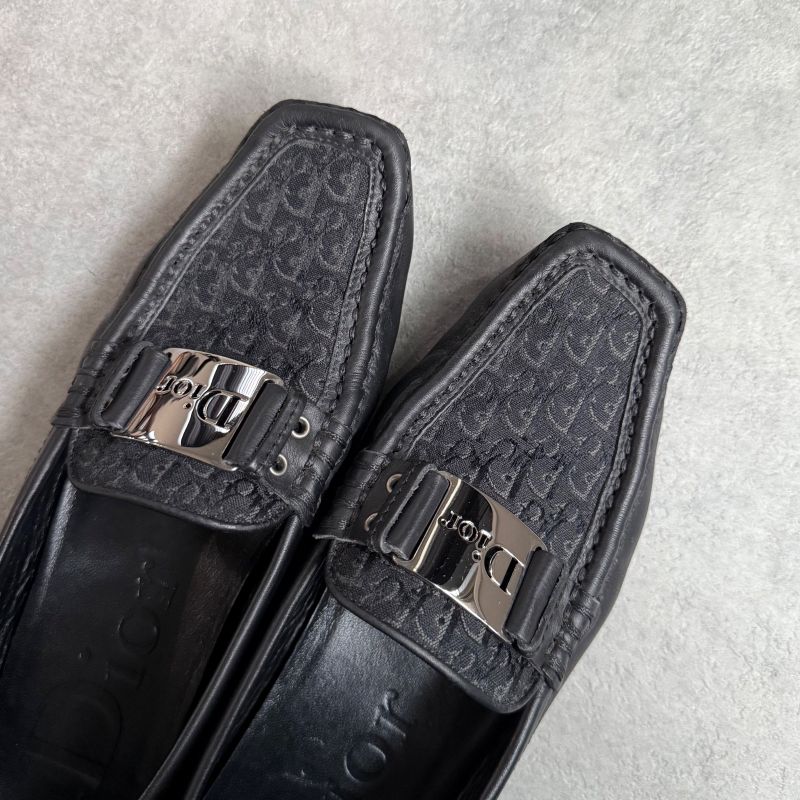 Christian Dior Trotter Logo Plate Driving Shoes Canvas Leather Loafers Black