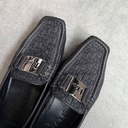 Christian Dior Trotter Logo Plate Driving Shoes Canvas Leather Loafers Black