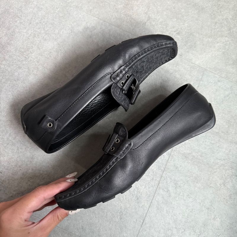 Christian Dior Trotter Logo Plate Driving Shoes Canvas Leather Loafers Black