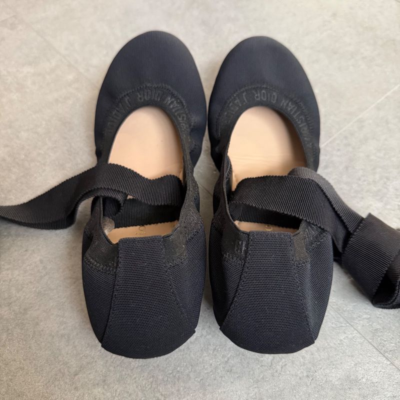 Christian Dior J'adior Logo Design Flat Shoes Ribbon Ballet Shoes Pumps 36 23cm