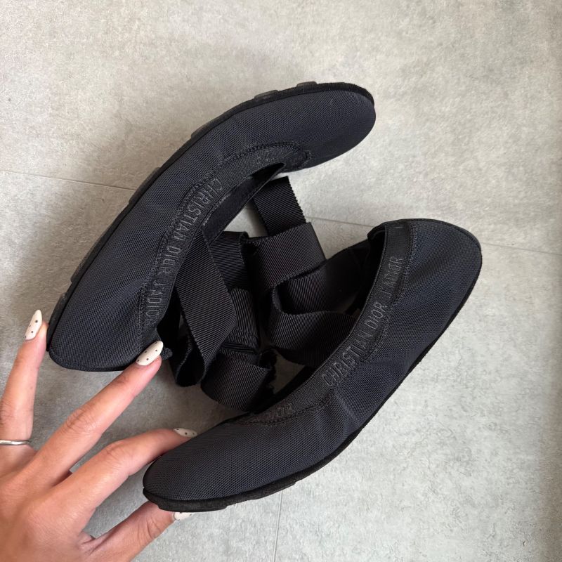 Christian Dior J'adior Logo Design Flat Shoes Ribbon Ballet Shoes Pumps 36 23cm
