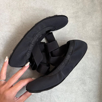 Christian Dior J'adior Logo Design Flat Shoes Ribbon Ballet Shoes Pumps 36 23cm