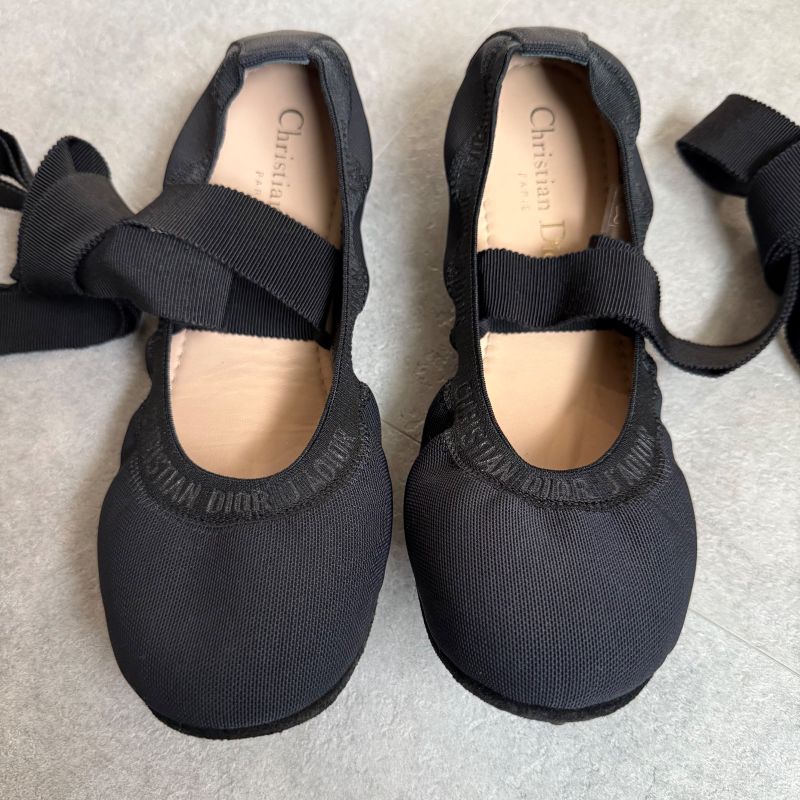 Christian Dior J'adior Logo Design Flat Shoes Ribbon Ballet Shoes Pumps 36 23cm