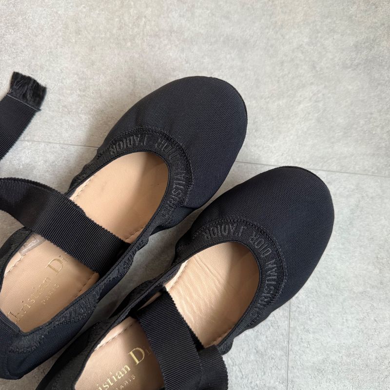 Christian Dior J'adior Logo Design Flat Shoes Ribbon Ballet Shoes Pumps 36 23cm