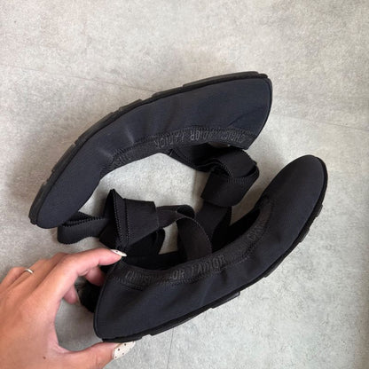 Christian Dior J'adior Logo Design Flat Shoes Ribbon Ballet Shoes Pumps 36 23cm