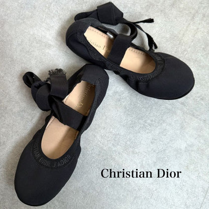 Christian Dior J'adior Logo Design Flat Shoes Ribbon Ballet Shoes Pumps 36 23cm