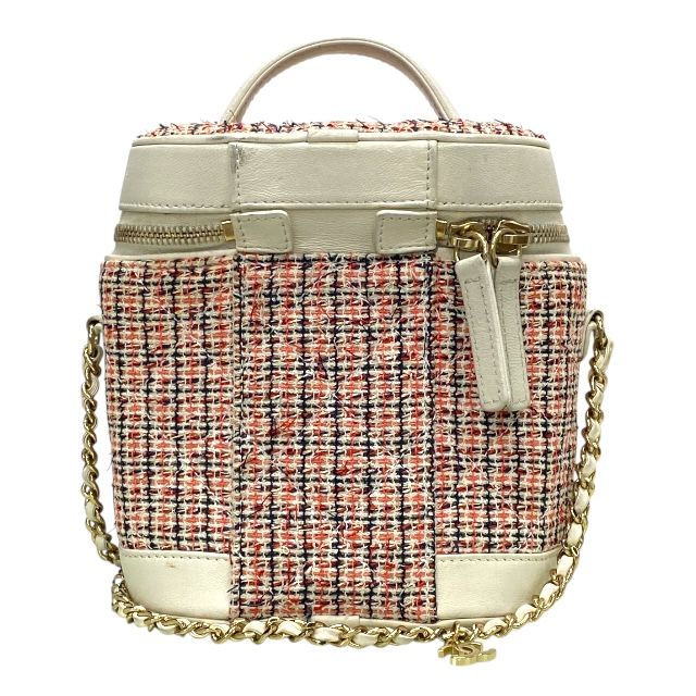 Chanel As0323 Vanity Case Vanity Bag Chain Shoulder 27th Coco Mark Tweed White