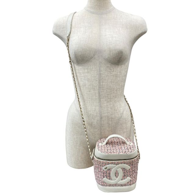 Chanel As0323 Vanity Case Vanity Bag Chain Shoulder 27th Coco Mark Tweed White