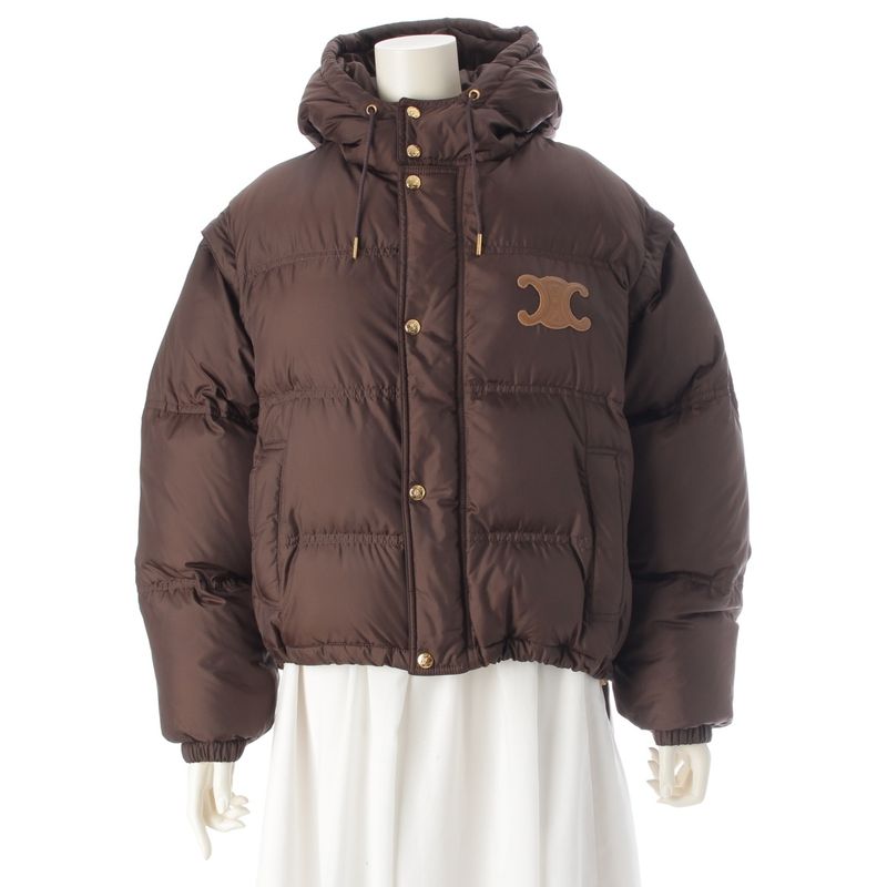 Celine 24 Nylon Triomphe Logo Hooded 2way Down Jacket Vest Outerwear 2w661901v