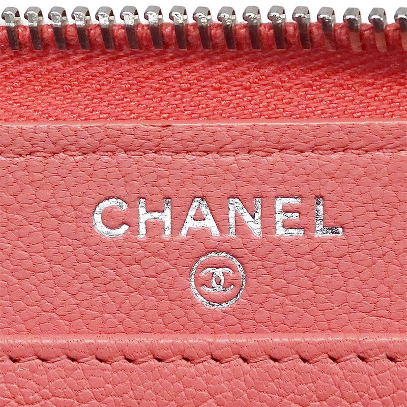 Chanel Wallet Ladies Brand Long Wallet Lucky Clover Leather Salmon Pink Round