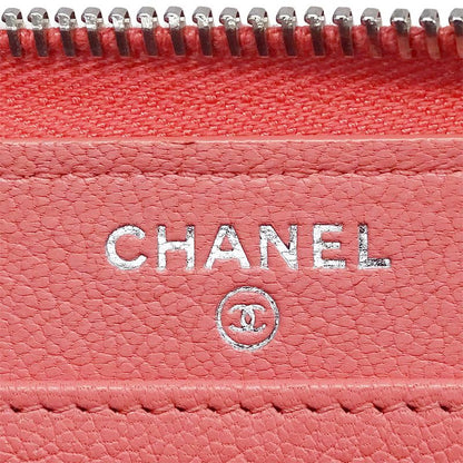 Chanel Wallet Ladies Brand Long Wallet Lucky Clover Leather Salmon Pink Round