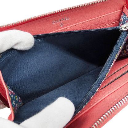 Chanel Wallet Ladies Brand Long Wallet Lucky Clover Leather Salmon Pink Round