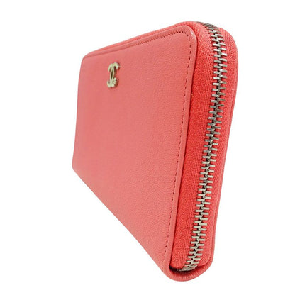 Chanel Wallet Ladies Brand Long Wallet Lucky Clover Leather Salmon Pink Round