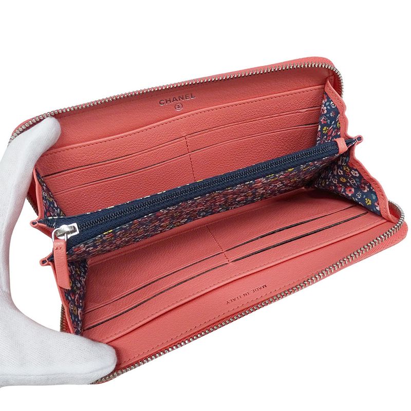 Chanel Wallet Ladies Brand Long Wallet Lucky Clover Leather Salmon Pink Round