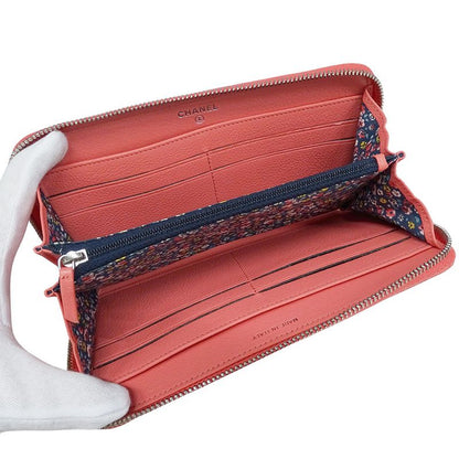 Chanel Wallet Ladies Brand Long Wallet Lucky Clover Leather Salmon Pink Round