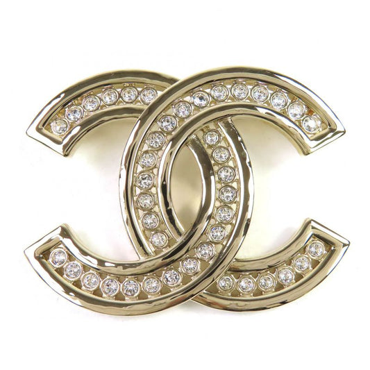 CHANEL B23K Coco Rhinestone Brooch Gold With Box And Storage Bag Made In Italy