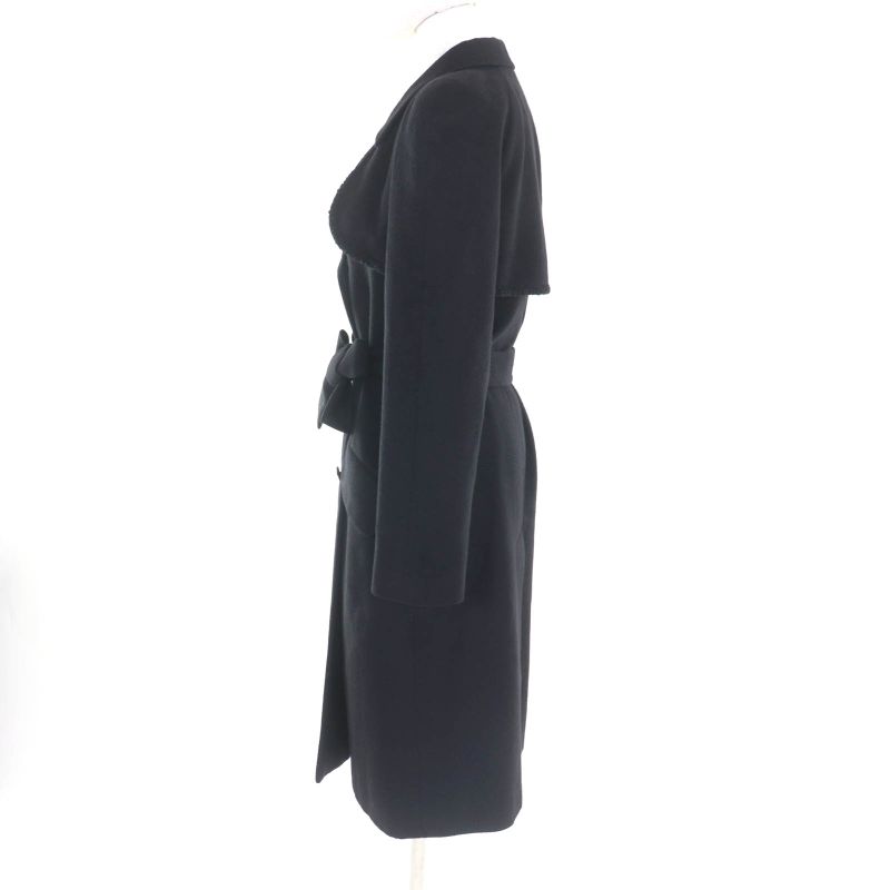 CHANEL P36435 100% Cashmere Long Coat With Belt And Coco Mark Buttons Black 34