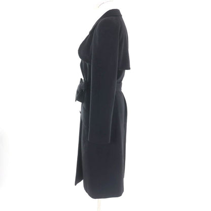 CHANEL P36435 100% Cashmere Long Coat With Belt And Coco Mark Buttons Black 34