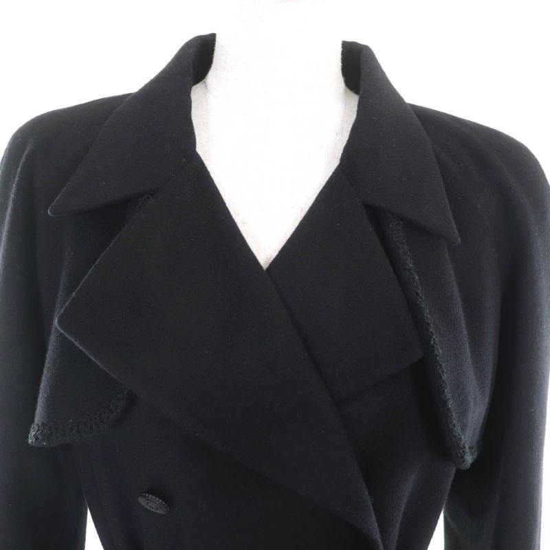 CHANEL P36435 100% Cashmere Long Coat With Belt And Coco Mark Buttons Black 34
