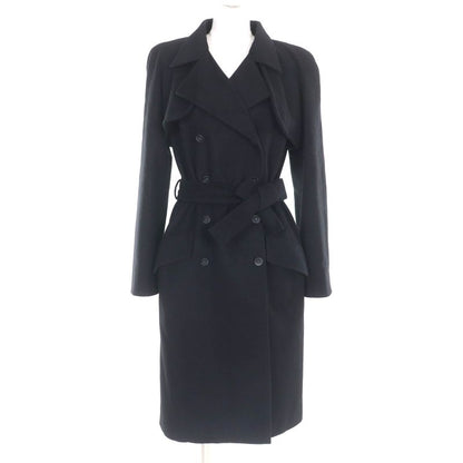 CHANEL P36435 100% Cashmere Long Coat With Belt And Coco Mark Buttons Black 34