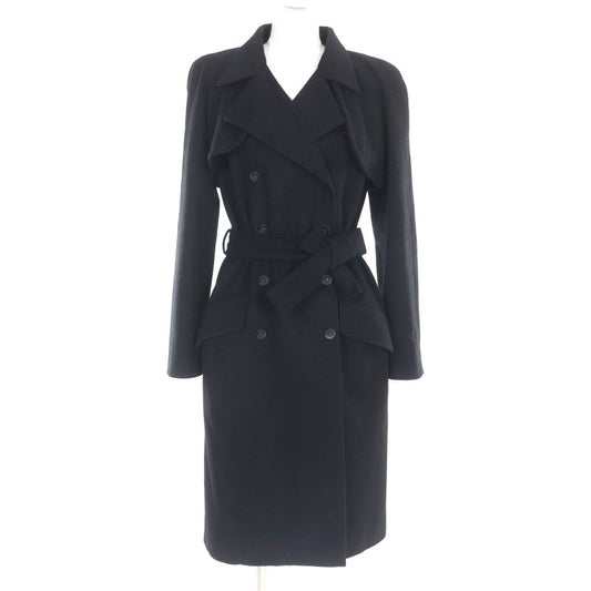 CHANEL P36435 100% Cashmere Long Coat With Belt And Coco Mark Buttons Black 34