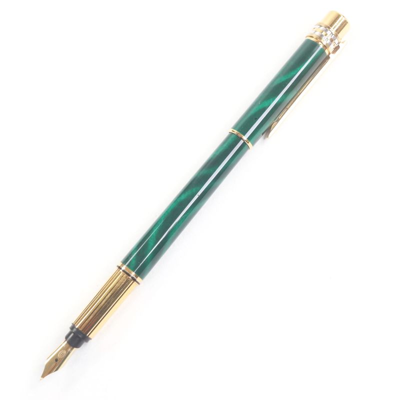 Cartier Vintage Must De Cartier Nib 18k Malachite Fountain Pen Green Gold Made
