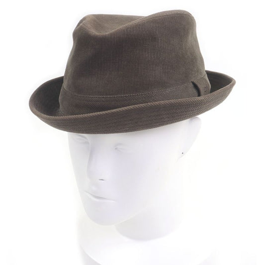 Hermes H Logo Embroidery Corduroy Fold Over Hat Brown 57 Made In France Genuine