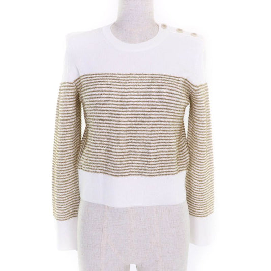 CHANEL P76887 Lame Long Sleeve Pullover With Coco Mark Buttons White Gold 38
